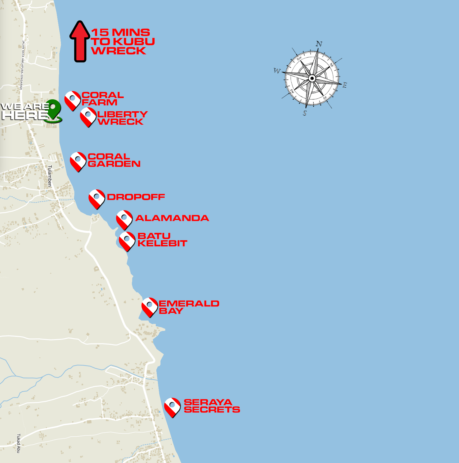 Diving in Tulamben Dive Sites and Map